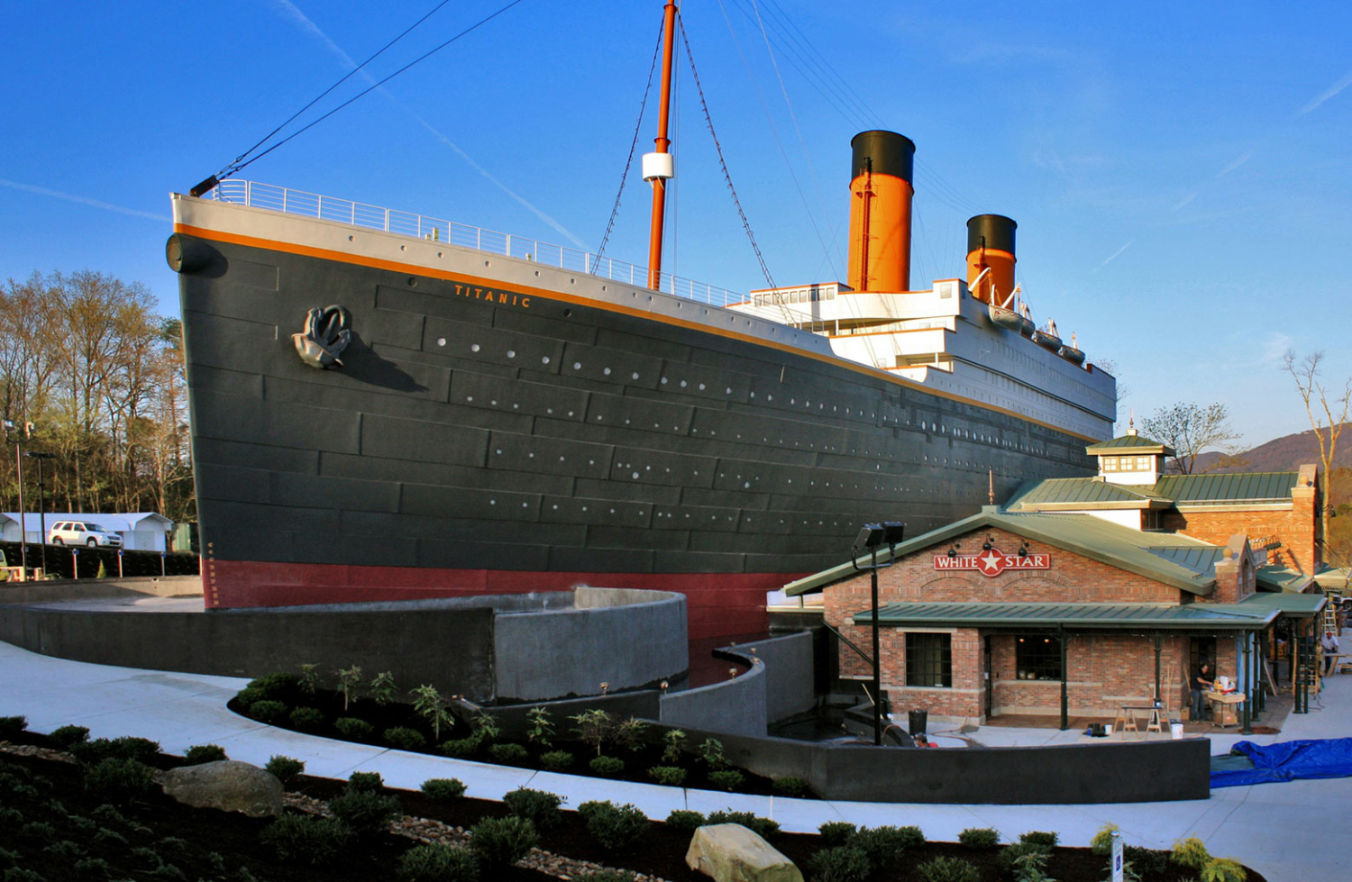 Exterior of the Titanic Museum, a half-scale model of the RMS Titanic, in Tennessee.