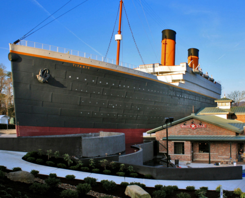 Exterior of the Titanic Museum, a half-scale model of the RMS Titanic, in Tennessee.